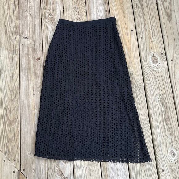 Tibi Black Laser Cut Eyelet Midi Skirt Size 2. NEW - Picture 1 of 8